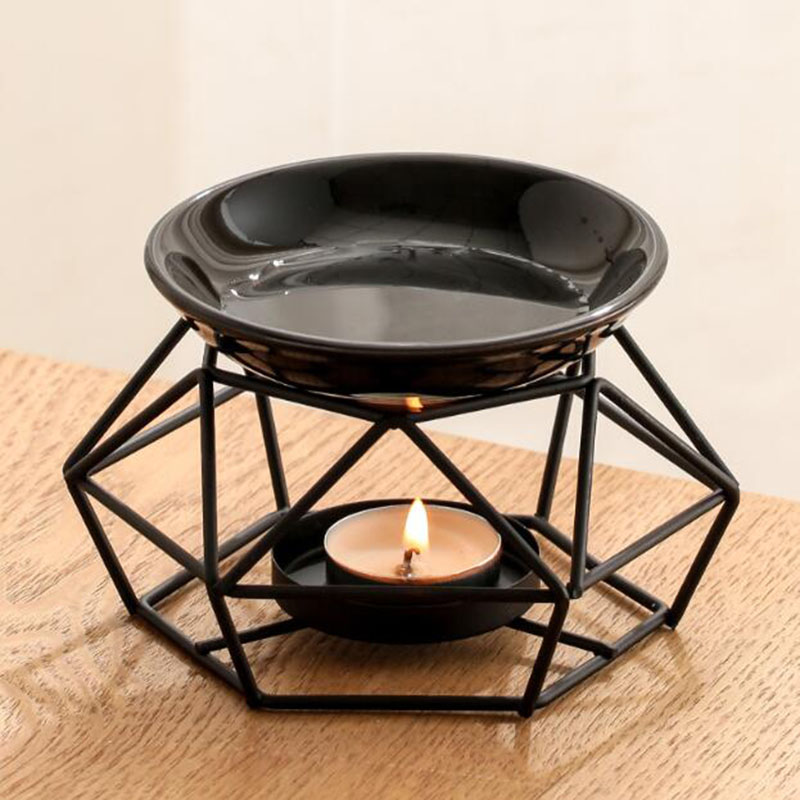 Home Fragrance Oils For Oil Burners - Rak besi mangkuk keramik warna hitam